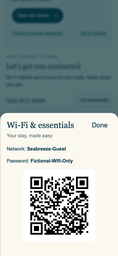 Beispiel-Gästeguide mit WLAN-Daten und Code zum Verbinden