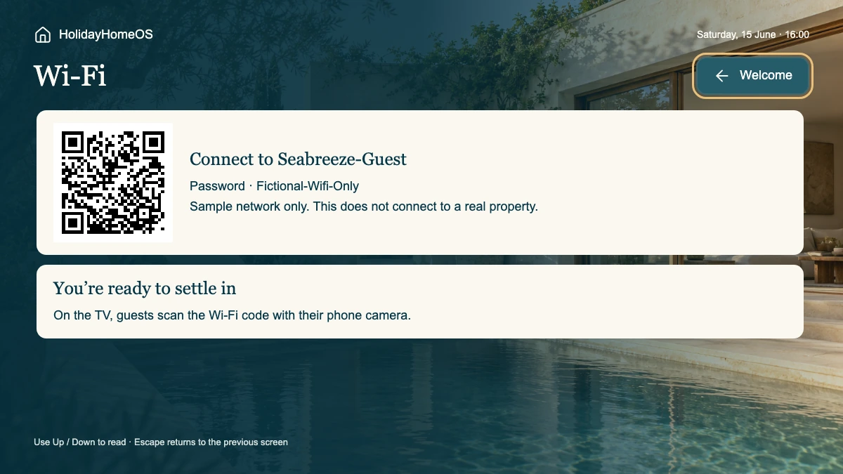 Anteprima TV Seabreeze nel browser con dati Wi-Fi fittizi